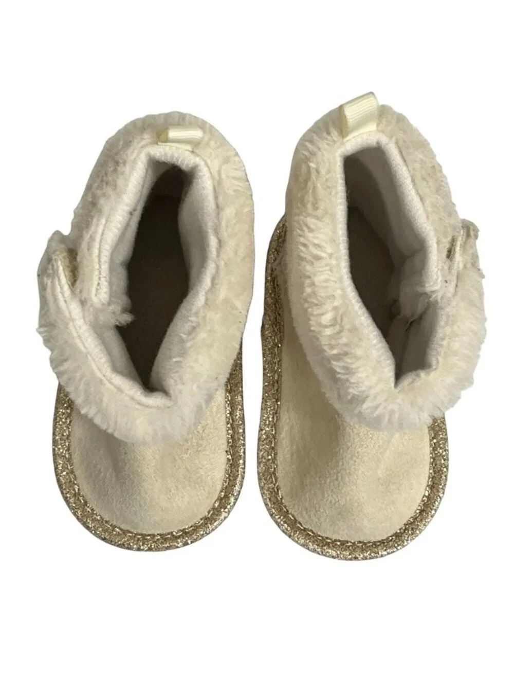 Bebe Baby Girls Boots Size 2 Cream Faux Suede Faux Fur Gold Winter Booties